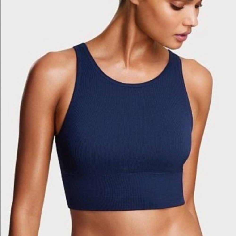 Victoria’s Secret Sport Navy Blue Ribbed High Neck Sports Bra Top